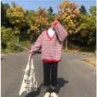 Mock Two-piece Mock-neck Plaid Pullover