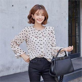 Ruffled Heart-pattern Chiffon Blouse