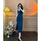 Tie-shoulder Midi A-line Denim Dress
