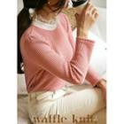 Lace-trim Waffle-knit Top
