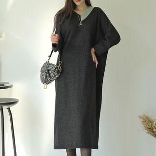 V-neck Contrast-trim Midi Dress