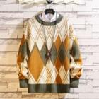 Contrast Color Argyle Sweater