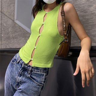 Halter-neck Ribbed Cutout Knit Top