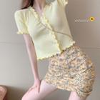 Button-down Ruffled Top / Floral Mini Skirt