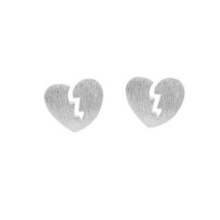 Brushed 925 Sterling Silver Heart Earring 1 Pair - As Shown In Figure - One Size
