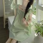 Cap-sleeve Square Neck A-line Dress Mint Green - One Size