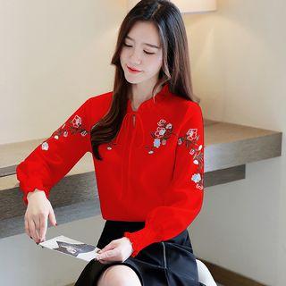 Flower Embroidered Ruffled Blouse