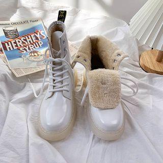 Fleece Lined Faux Leather Short Boots
