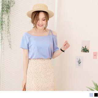 Asymmetric Shoulder Short-sleeve Top