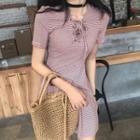 Striped Lace-up Short-sleeve Dress