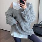Side-slit Tank Top / Cable-knit Sweater / Leggings