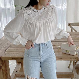 Lace-yoke Shirred Blouse