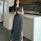 Sleeveless Plain Maxi Dress Gray - One Size