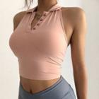 Halter Half-button Sport Padded Cropped Top