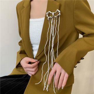 Bow Faux Pearl Fringed Alloy Brooch 1 Pc - Silver - One Size