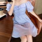Rhinestone Bow Accent Cold-shoulder A-line Dress