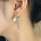 Rhinestone Chain-accent Earrings 1 Pair - Clip-on Earrings - One Size
