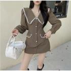 Lapel Pearl Breasted Suit Skirt