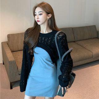 Cropped Sweater / Spaghetti Strap Mini Bodycon Dress