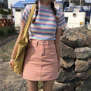 Plain A-line Mini Denim Skirt