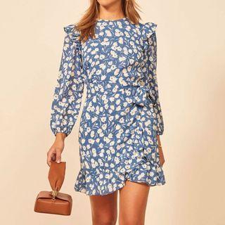 Long Sleeve Floral Ruffled Edge Dress