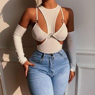 Set: Plain Tank Top + Camisole Top + Arm Sleeves