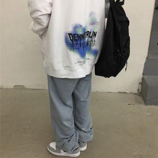 Long Sleeve Round Neck Graffiti Fleece Lined Sweatshirt