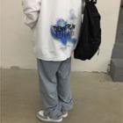 Long Sleeve Round Neck Graffiti Fleece Lined Sweatshirt