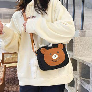Bear Print Canvas Crossbody Bag / Plush Charm / Set