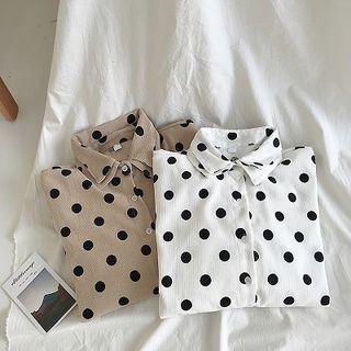 Polka Dot Corduroy Flare-sleeve Top