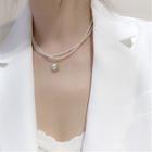 Faux Pearl Layered Necklace White Faux Pearl & Rhinestone - Silver - One Size