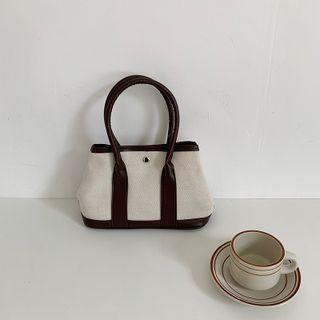 Canvas Panel Top Handle Crossbody Bag