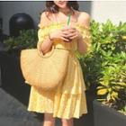 Elbow-sleeve Off Shoulder Floral Print Dress