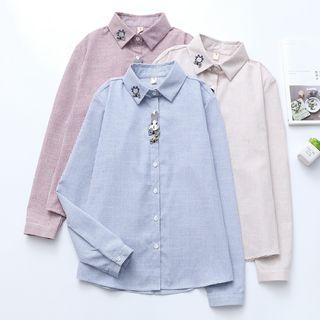 Long-sleeve Embroidered Rabbit Striped Shirt