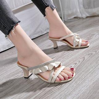 Frill Trim High Heel Slide Sandals