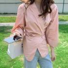 Long-sleeve Wrap Blouse Pink - One Size