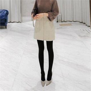 Pocket-front A-line Napped Mini Skirt