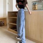 Wide Leg Jeans / Short-sleeve Cartoon Print T-shirt