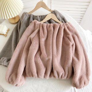 Off-shoulder Fluffy Sweatshirt