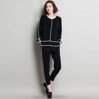 Set : Piped Long-sleeve Knit Sweater + Pants
