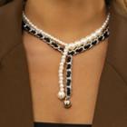 Set Of 2: Faux Pearl / Faux Leather Alloy Choker