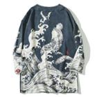 3/4-sleeve Dragon Print T-shirt