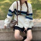 Polo-neck Striped Sweater Beige Almond - One Size
