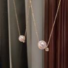 Faux Pearl Rhinestone Pendant Alloy Necklace Gold - One Size