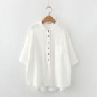 Elbow-sleeve Stand Collar Shirt White - One Size