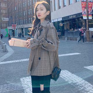 Double-breasted Plaid Trench Jacket