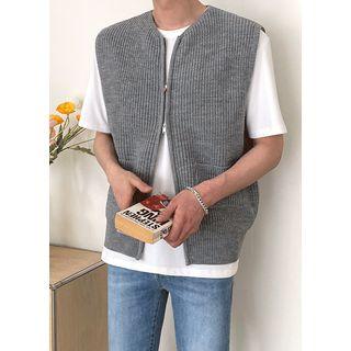 Dual-pocket Zip-up Knit Vest