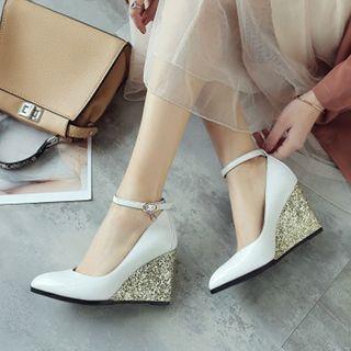 Glitter Wedge Ankle Strap Shoes