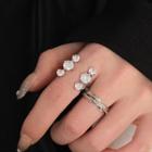 Set Of 2: Rhinestone Alloy Open Ring + Alloy Ring Set Of 2 - Silver - One Size