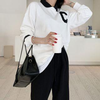 Contrast-collar Letter Sweatshirt